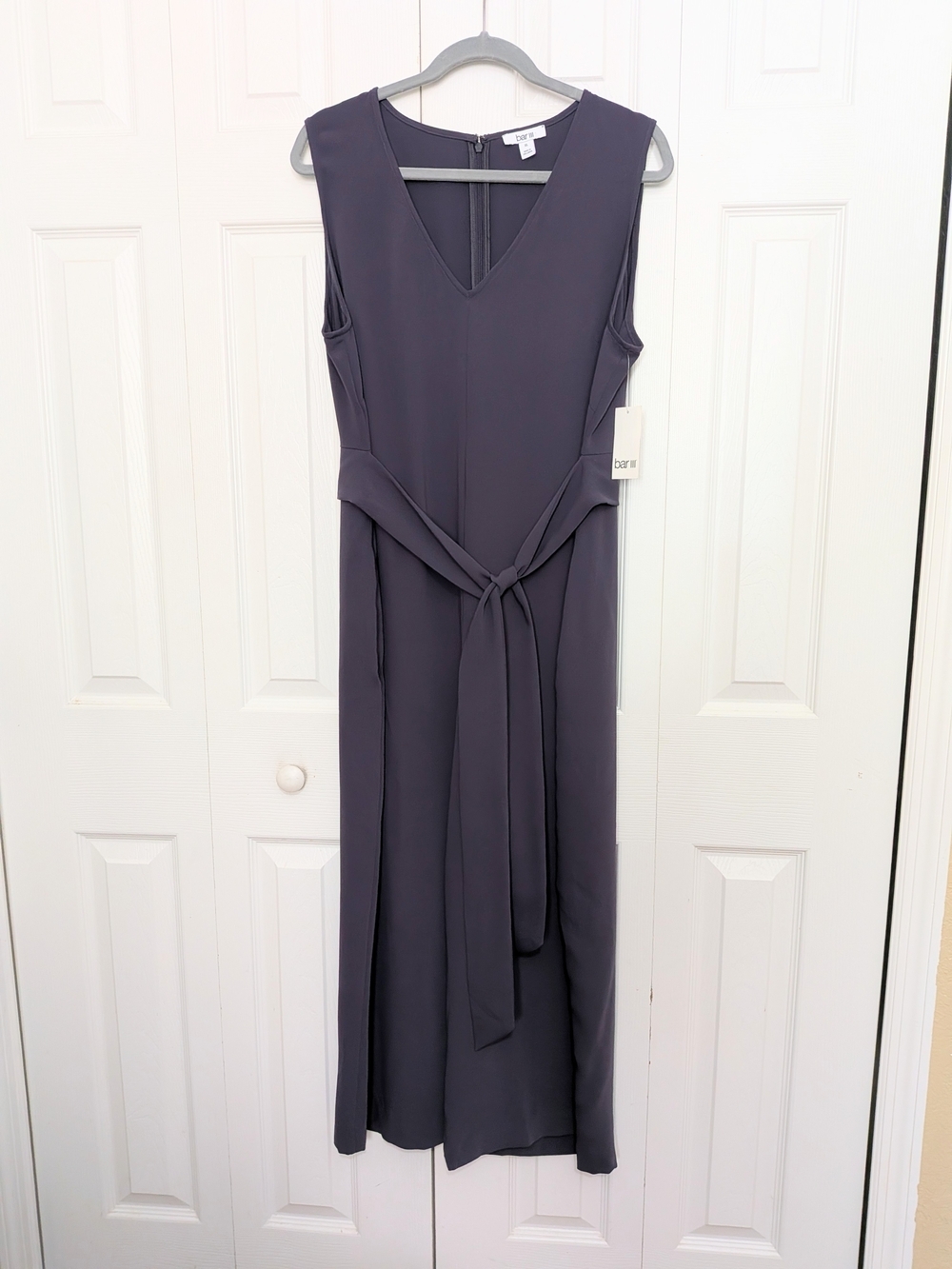 Bar III New V-Neck Sleeveless Tie-Waist Dark Gray Jumpsuit